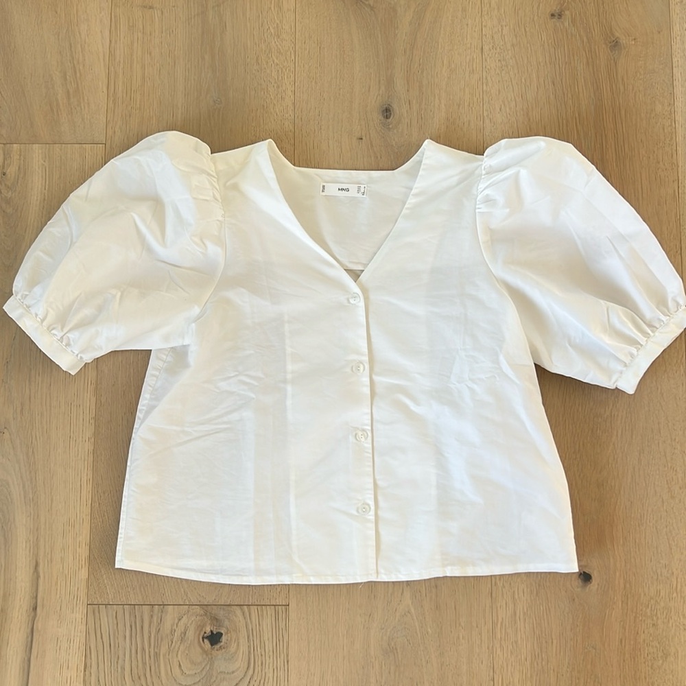 Mango Puff Sleeve White Blouse